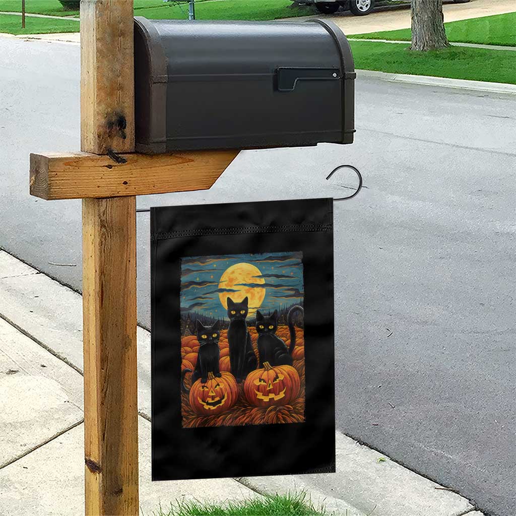 Black Cat Halloween Garden Flag Starry Night Van Gogh Inspo - Wonder Print Shop