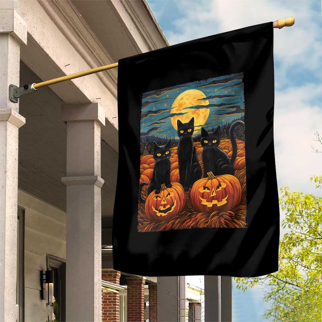 Black Cat Halloween Garden Flag Starry Night Van Gogh Inspo - Wonder Print Shop