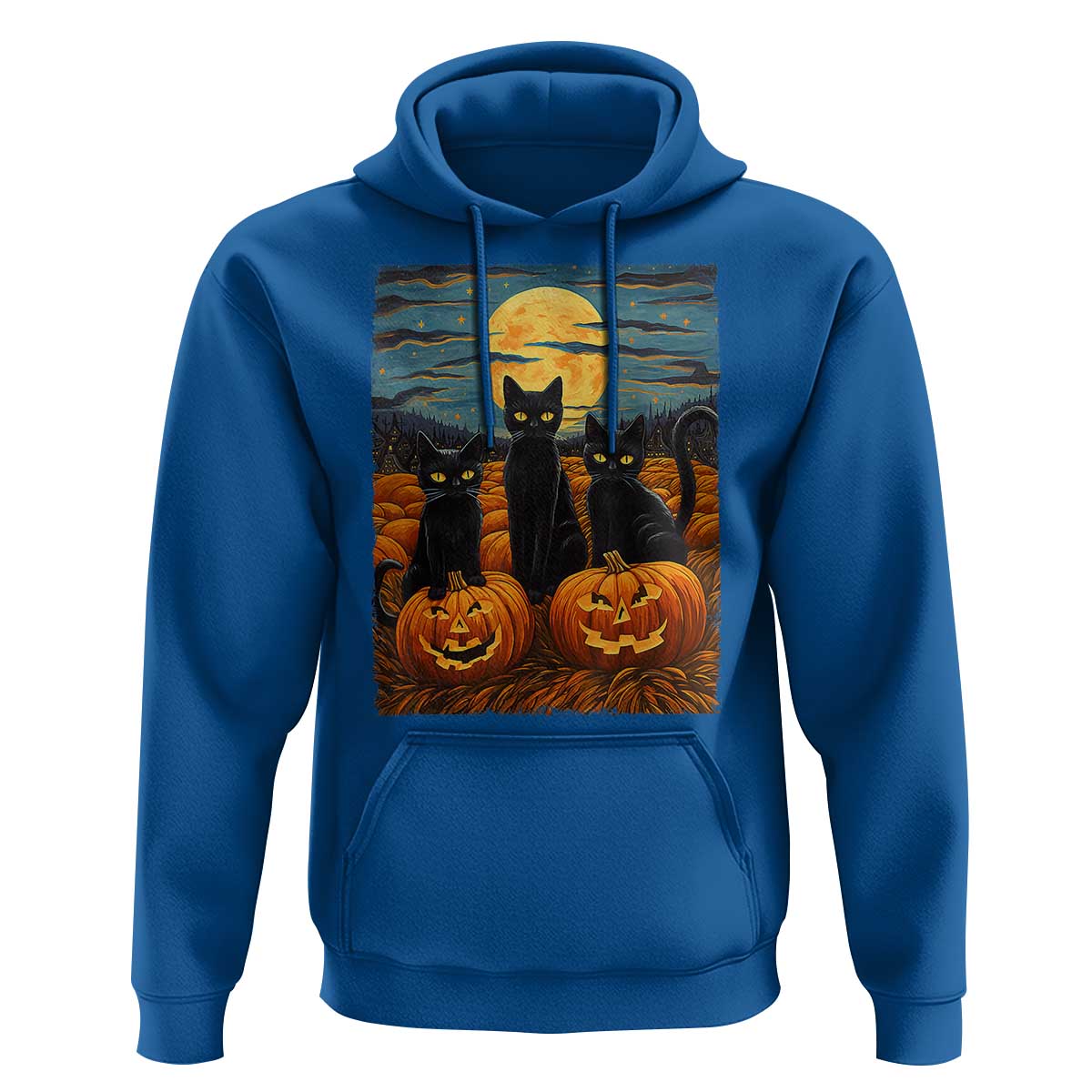 Black Cat Halloween Hoodie Starry Night Van Gogh Inspo