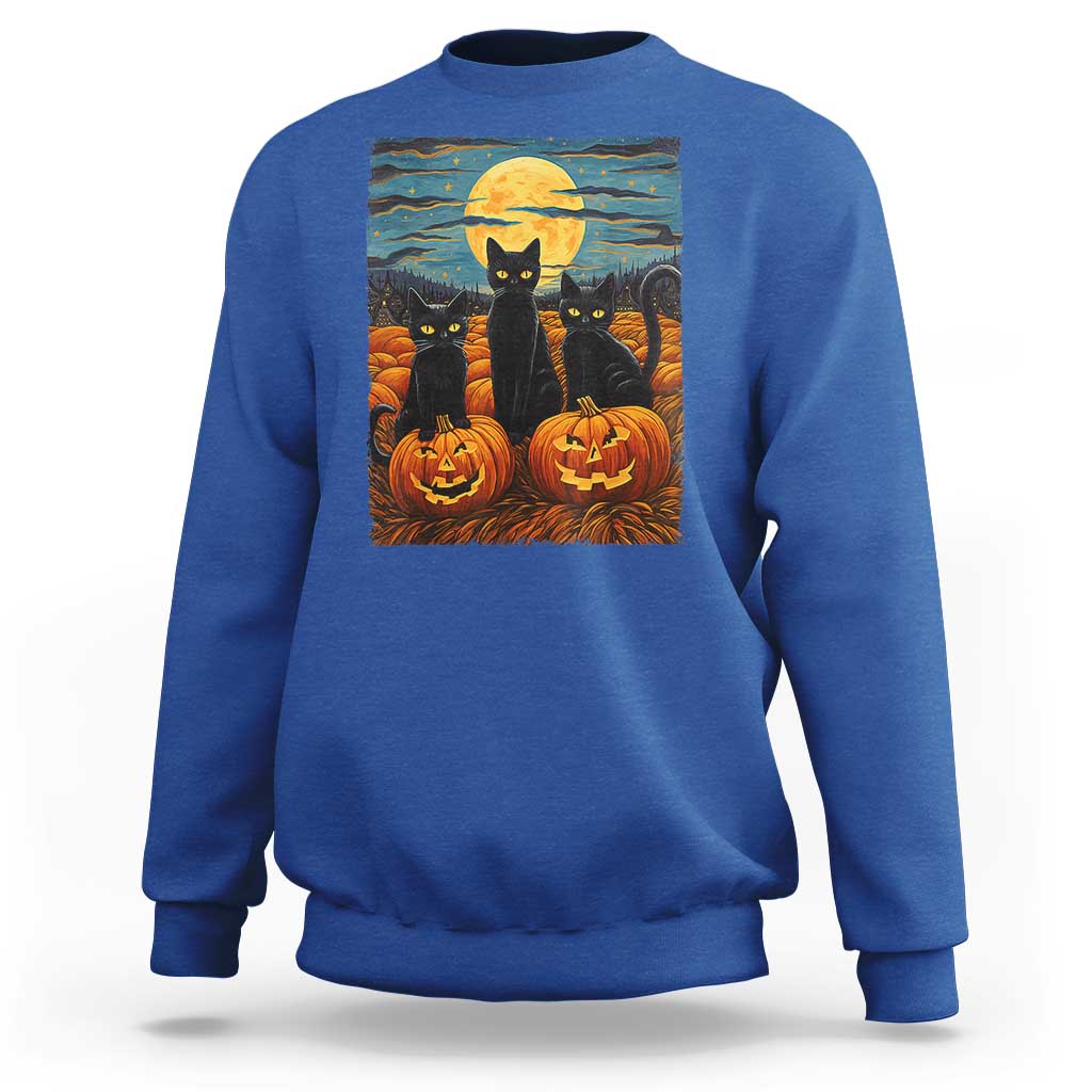 Black Cat Halloween Sweatshirt Starry Night Van Gogh Inspo - Wonder Print Shop