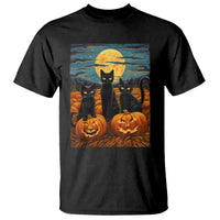 Black Cat Halloween T Shirt Starry Night Van Gogh Inspo - Wonder Print Shop