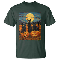 Black Cat Halloween T Shirt Starry Night Van Gogh Inspo - Wonder Print Shop