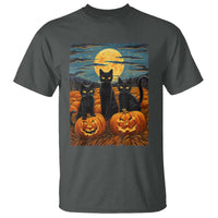 Black Cat Halloween T Shirt Starry Night Van Gogh Inspo - Wonder Print Shop
