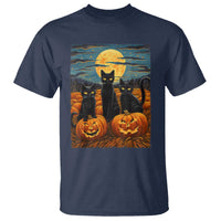 Black Cat Halloween T Shirt Starry Night Van Gogh Inspo - Wonder Print Shop
