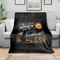 Black Cat Halloween Throw Blanket Starry Night Lover Van Gogh Inspo - Wonder Print Shop