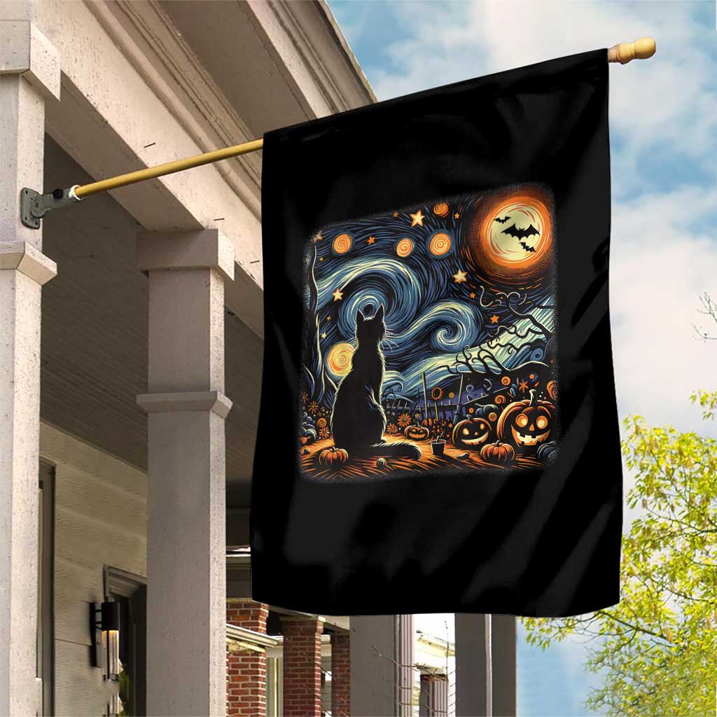 Black Cat Halloween Garden Flag Starry Night Lover Van Gogh Inspo - Wonder Print Shop