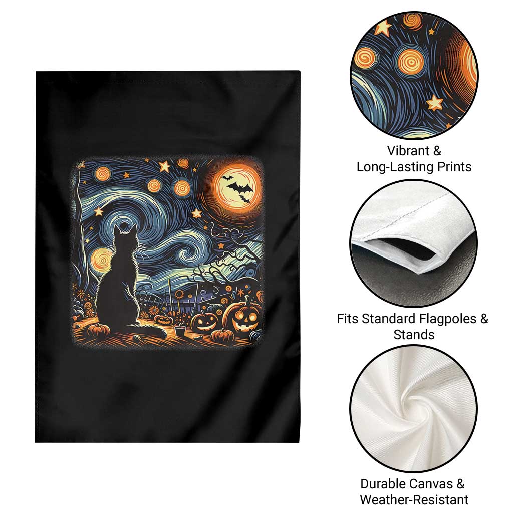 Black Cat Halloween Garden Flag Starry Night Lover Van Gogh Inspo - Wonder Print Shop