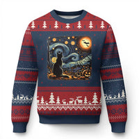 Black Cat Halloween Ugly Christmas Sweater Starry Night Lover Van Gogh Inspo - Wonder Print Shop