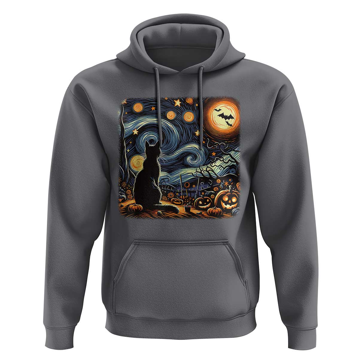 Black Cat Halloween Hoodie Starry Night Lover Van Gogh Inspo