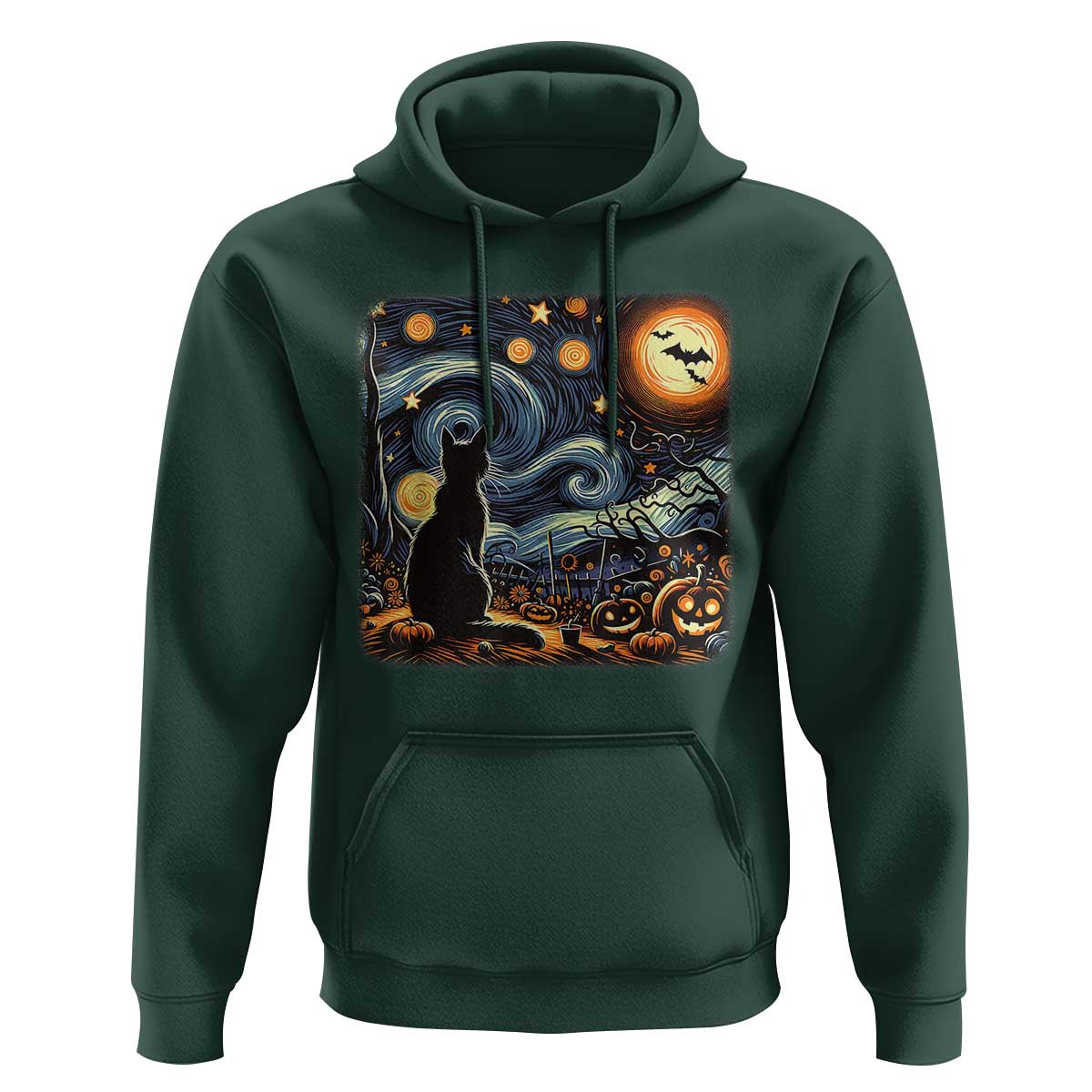 Black Cat Halloween Hoodie Starry Night Lover Van Gogh Inspo