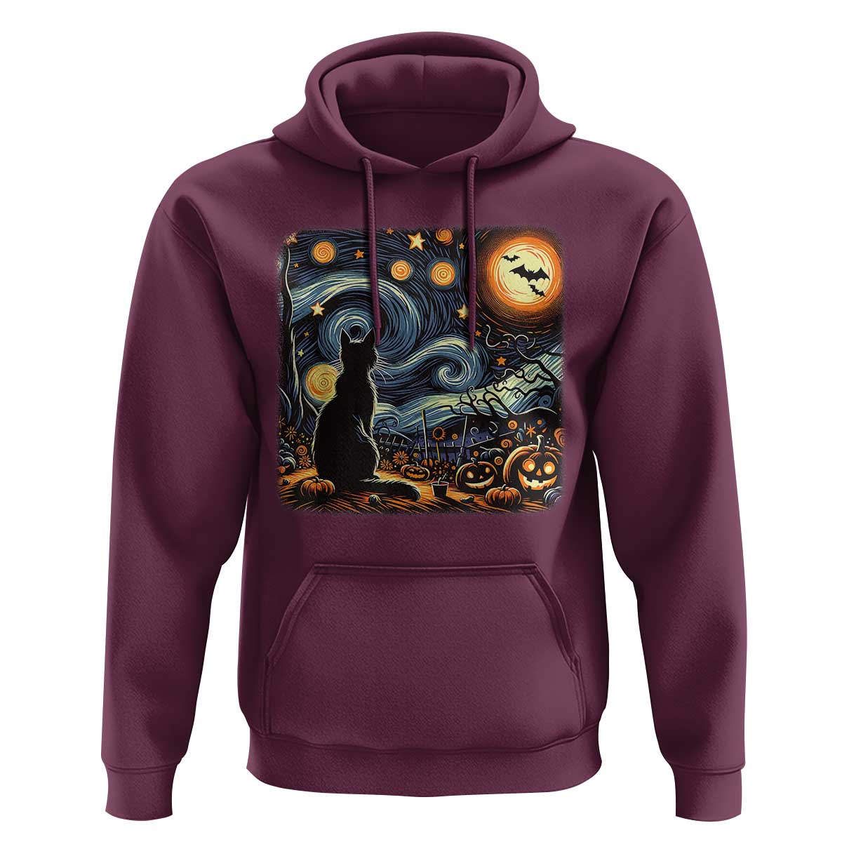 Black Cat Halloween Hoodie Starry Night Lover Van Gogh Inspo