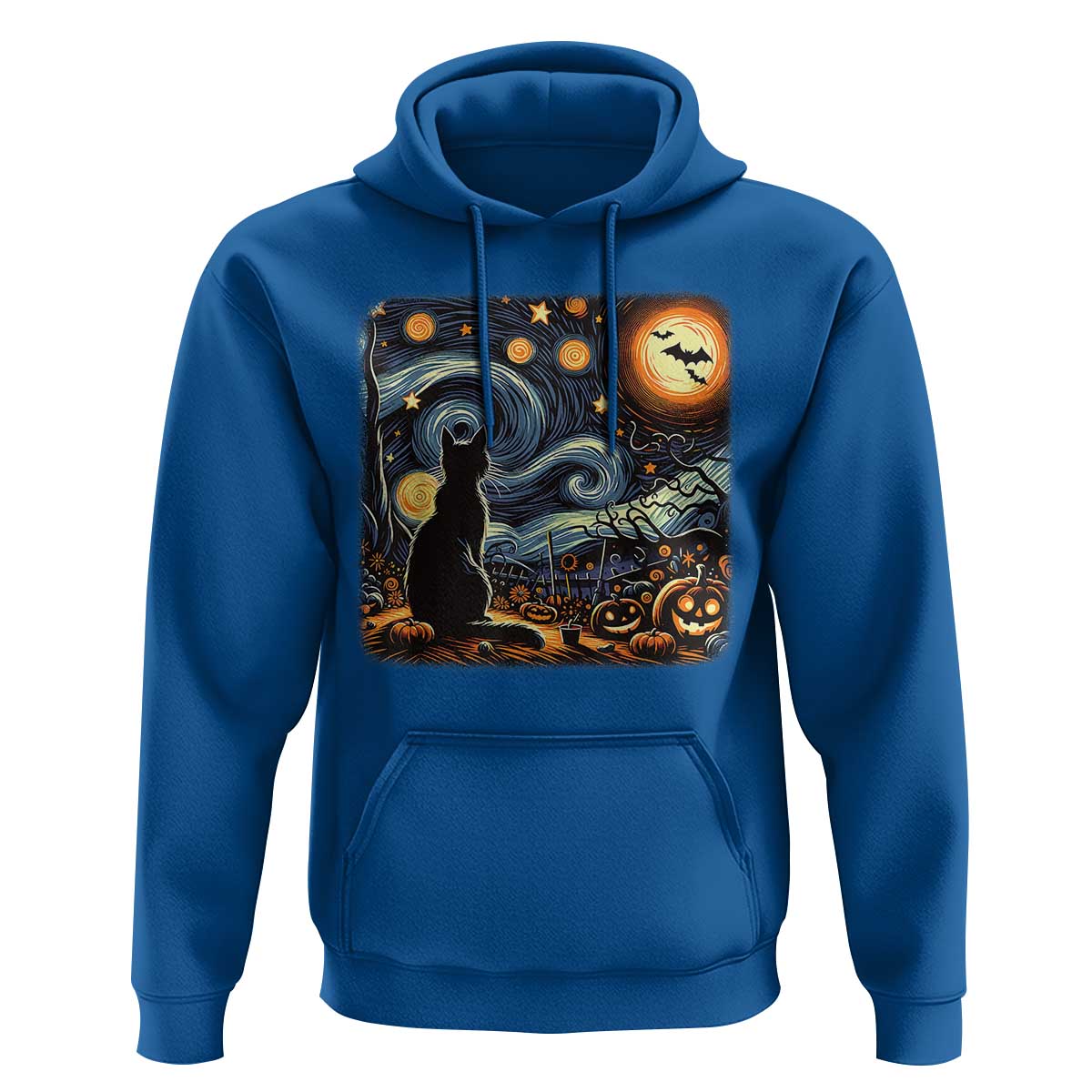 Black Cat Halloween Hoodie Starry Night Lover Van Gogh Inspo