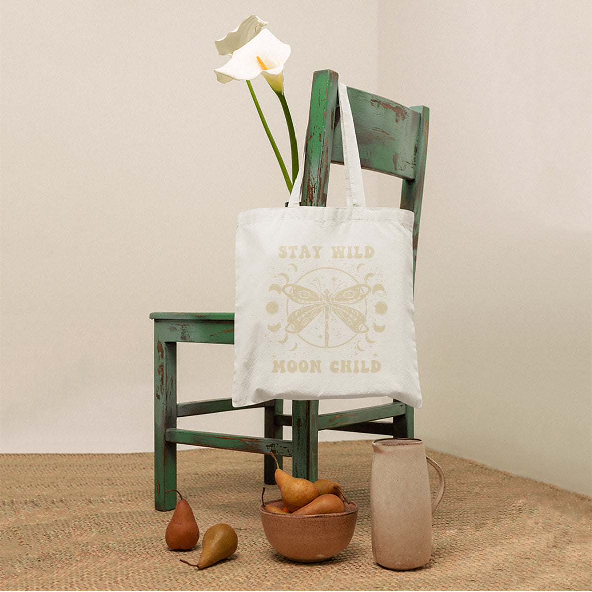 Stay Wild Moon Child Celestial Aesthetic Dragonfly Mystical Moon Phrases Tote Bag, Dragonfly Tote Bag, Boho Gift for Women Tote Bag - Wonder Print Shop