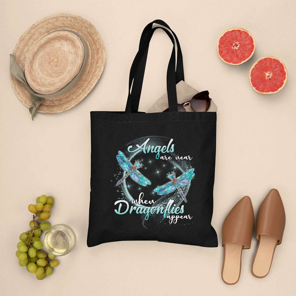 Angels Are Near When Dragonflies Appear Heavenly Nostalgic Spiritual Tote Bag, Dragonfly Tote Bag, Gift for Women Tote Bag - Wonder Print Shop