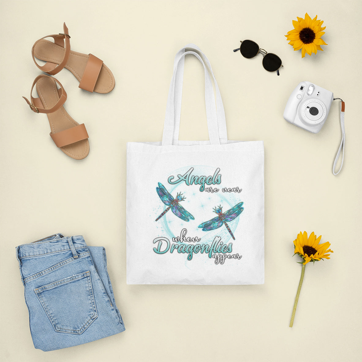 Angels Are Near When Dragonflies Appear Heavenly Nostalgic Spiritual Tote Bag, Dragonfly Tote Bag, Gift for Women Tote Bag - Wonder Print Shop
