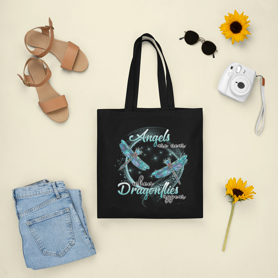 Angels Are Near When Dragonflies Appear Heavenly Nostalgic Spiritual Tote Bag, Dragonfly Tote Bag, Gift for Women Tote Bag - Wonder Print Shop