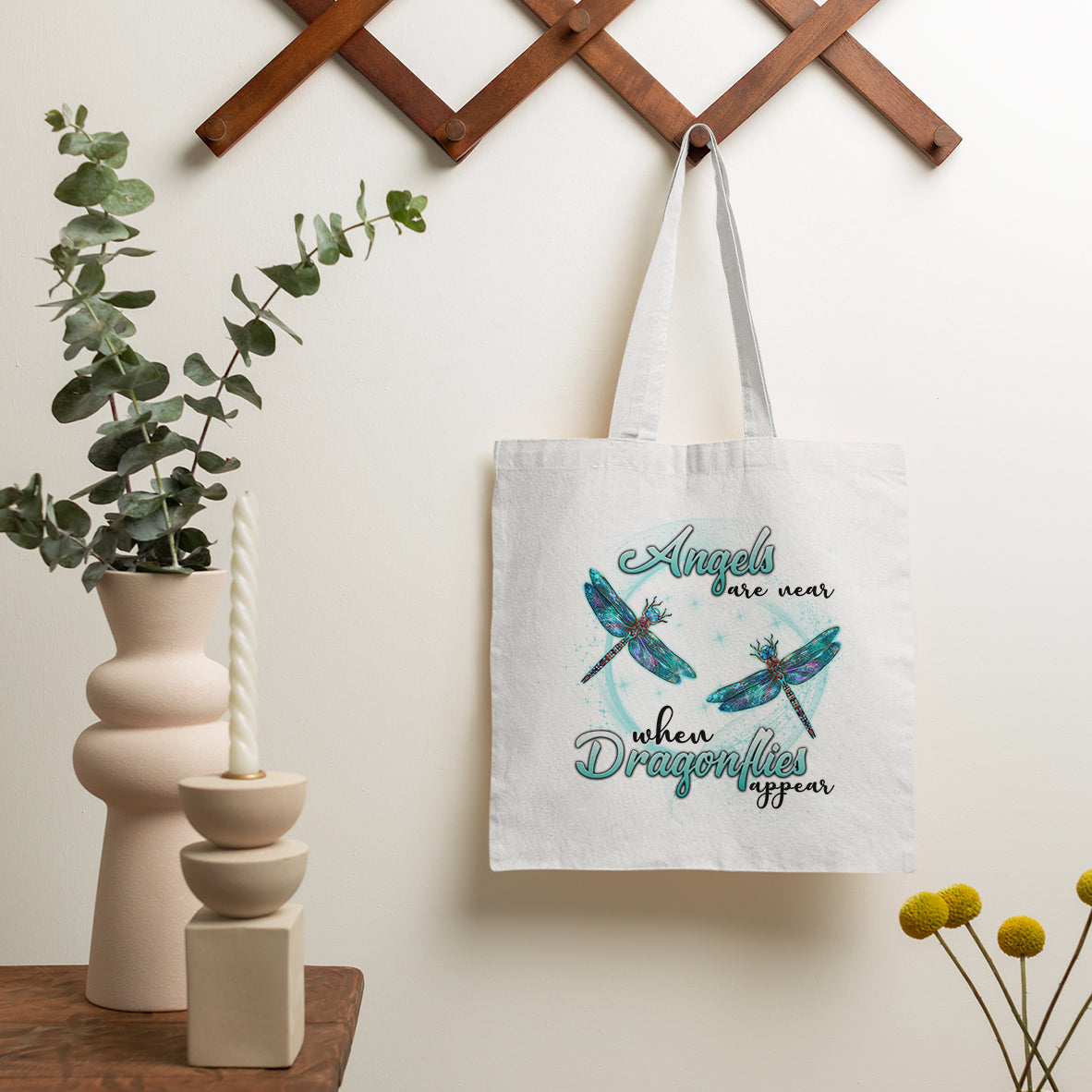 Angels Are Near When Dragonflies Appear Heavenly Nostalgic Spiritual Tote Bag, Dragonfly Tote Bag, Gift for Women Tote Bag - Wonder Print Shop