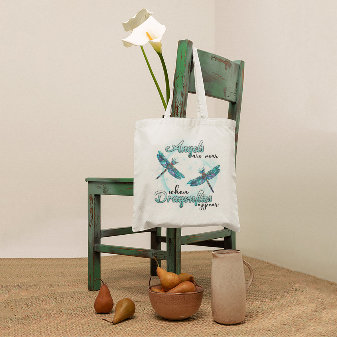 Angels Are Near When Dragonflies Appear Heavenly Nostalgic Spiritual Tote Bag, Dragonfly Tote Bag, Gift for Women Tote Bag - Wonder Print Shop