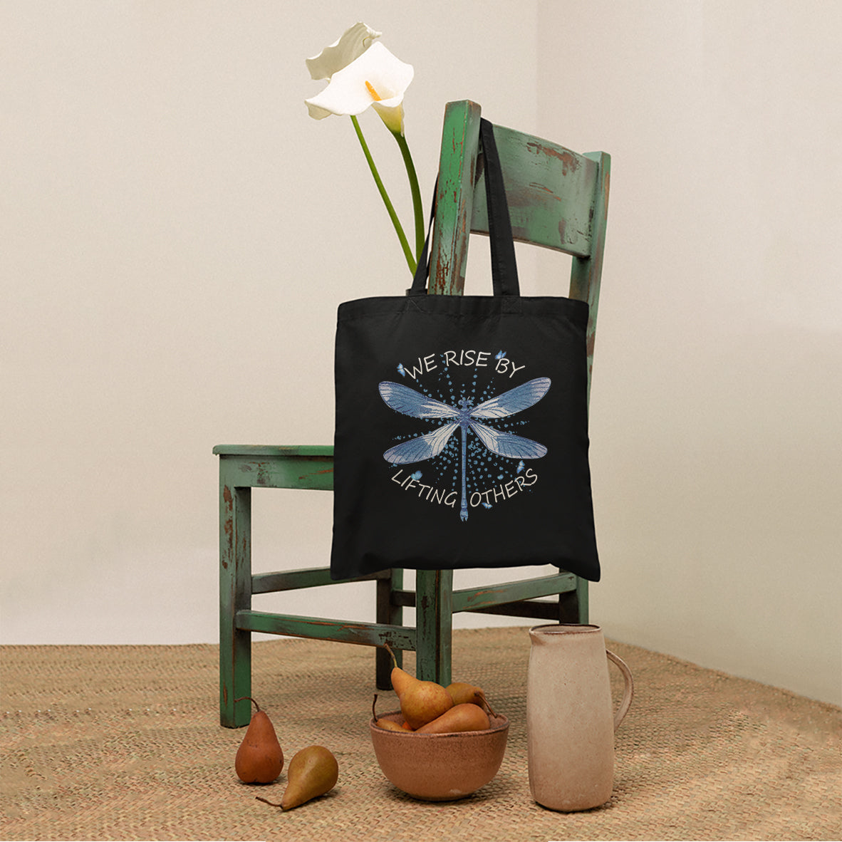 Dragonfly Lover We Rise By Lifting Others Inspirational Tote Bag, Dragonfly Tote Bag, Gift for Women, Dragonfly Lover Tote Bag - Wonder Print Shop