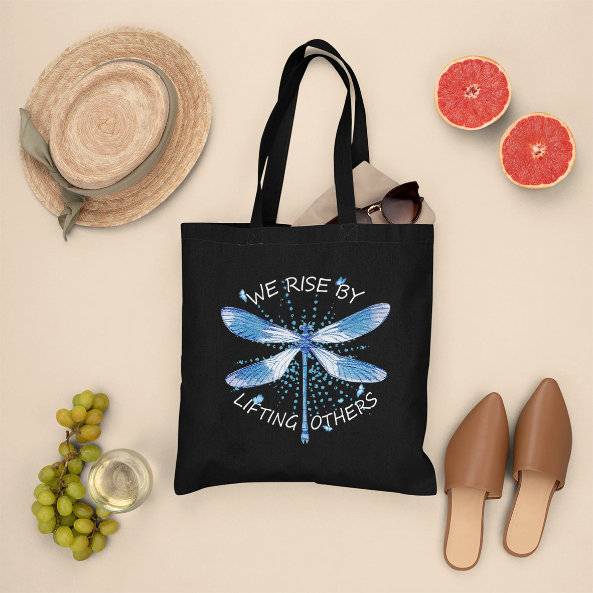 Dragonfly Lover We Rise By Lifting Others Inspirational Tote Bag, Dragonfly Tote Bag, Gift for Women, Dragonfly Lover Tote Bag - Wonder Print Shop