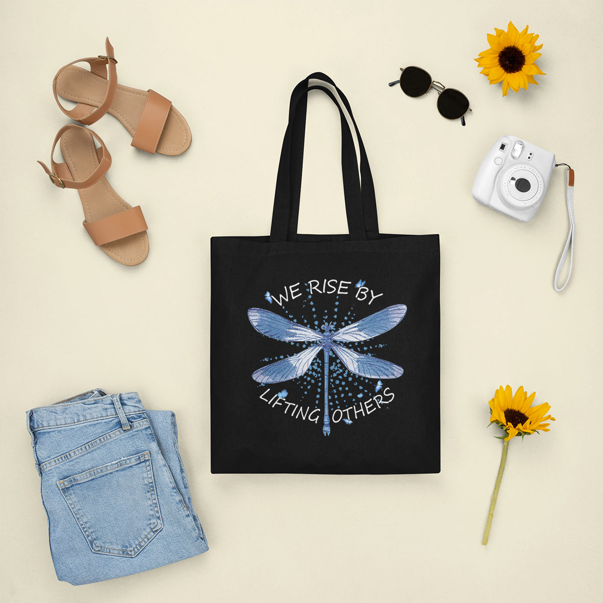 Dragonfly Lover We Rise By Lifting Others Inspirational Tote Bag, Dragonfly Tote Bag, Gift for Women, Dragonfly Lover Tote Bag - Wonder Print Shop