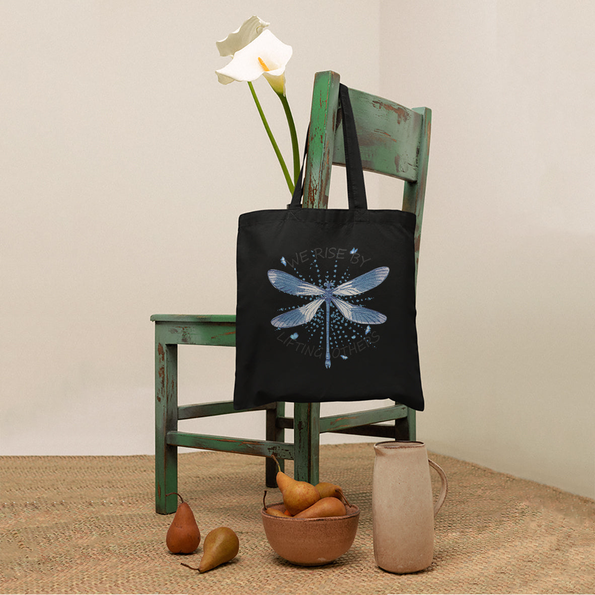 Dragonfly Lover We Rise By Lifting Others Inspirational Tote Bag, Dragonfly Tote Bag, Gift for Women, Dragonfly Lover Tote Bag - Wonder Print Shop