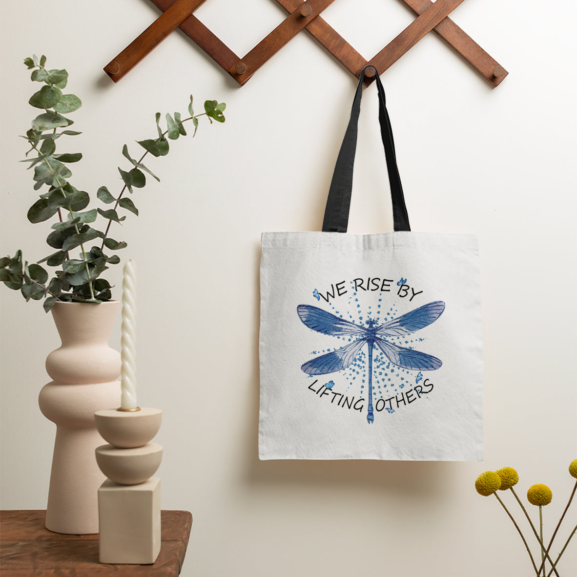 Dragonfly Lover We Rise By Lifting Others Inspirational Tote Bag, Dragonfly Tote Bag, Gift for Women, Dragonfly Lover Tote Bag - Wonder Print Shop