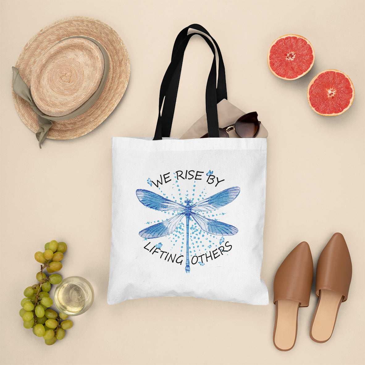 Dragonfly Lover We Rise By Lifting Others Inspirational Tote Bag, Dragonfly Tote Bag, Gift for Women, Dragonfly Lover Tote Bag - Wonder Print Shop
