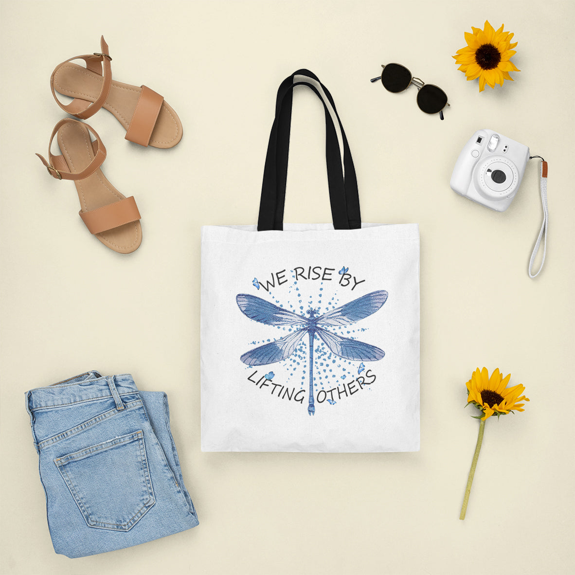 Dragonfly Lover We Rise By Lifting Others Inspirational Tote Bag, Dragonfly Tote Bag, Gift for Women, Dragonfly Lover Tote Bag - Wonder Print Shop