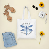 Dragonfly Lover We Rise By Lifting Others Inspirational Tote Bag, Dragonfly Tote Bag, Gift for Women, Dragonfly Lover Tote Bag - Wonder Print Shop
