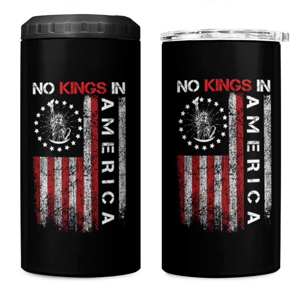 No Kings In America 4 in 1 Can Cooler Tumbler Retro Freedom American Betsy Ross Flag