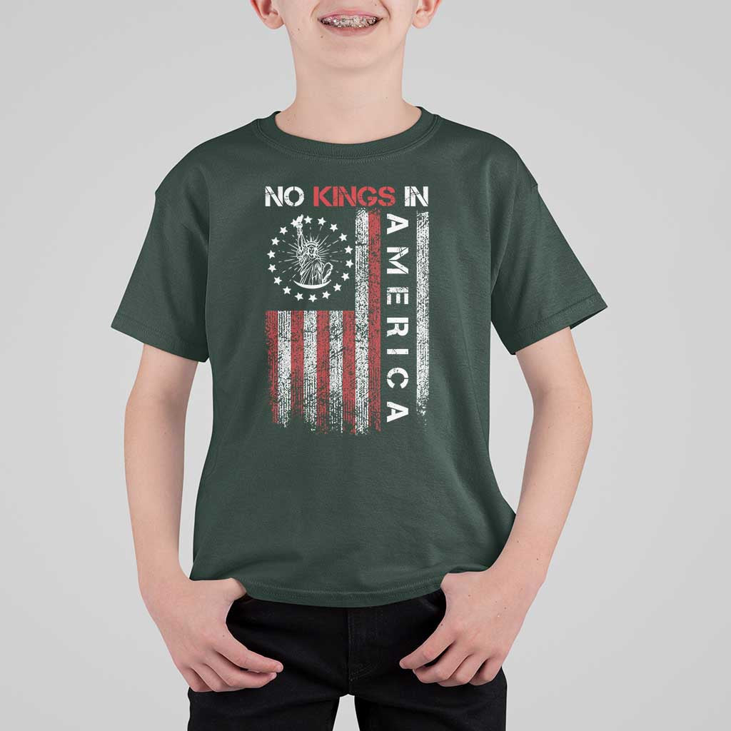 No Kings In America T Shirt For Kid Retro Freedom American Betsy Ross Flag
