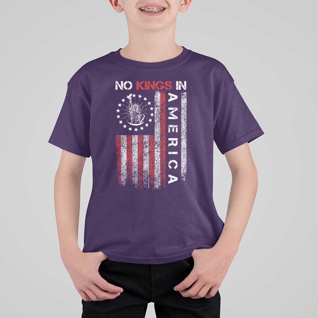 No Kings In America T Shirt For Kid Retro Freedom American Betsy Ross Flag