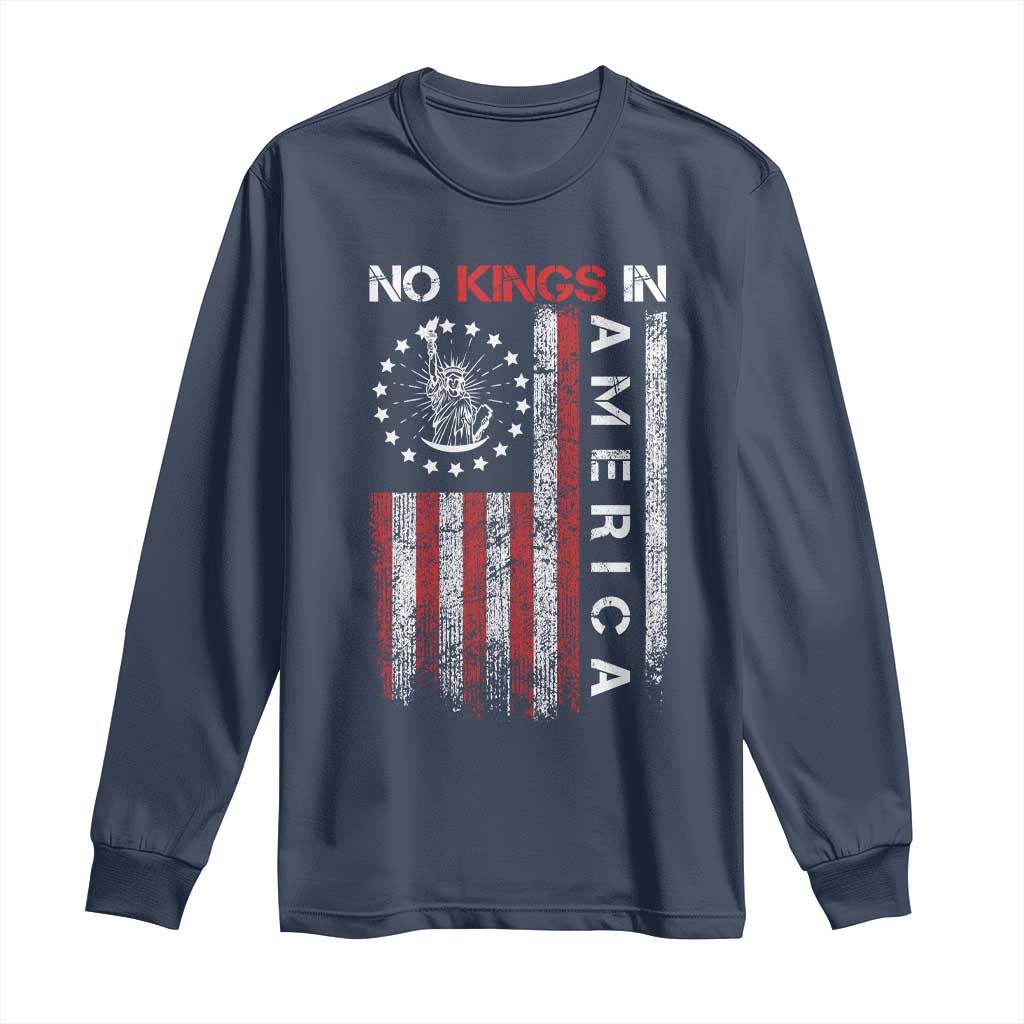 No Kings In America Long Sleeve Shirt Retro Freedom American Betsy Ross Flag