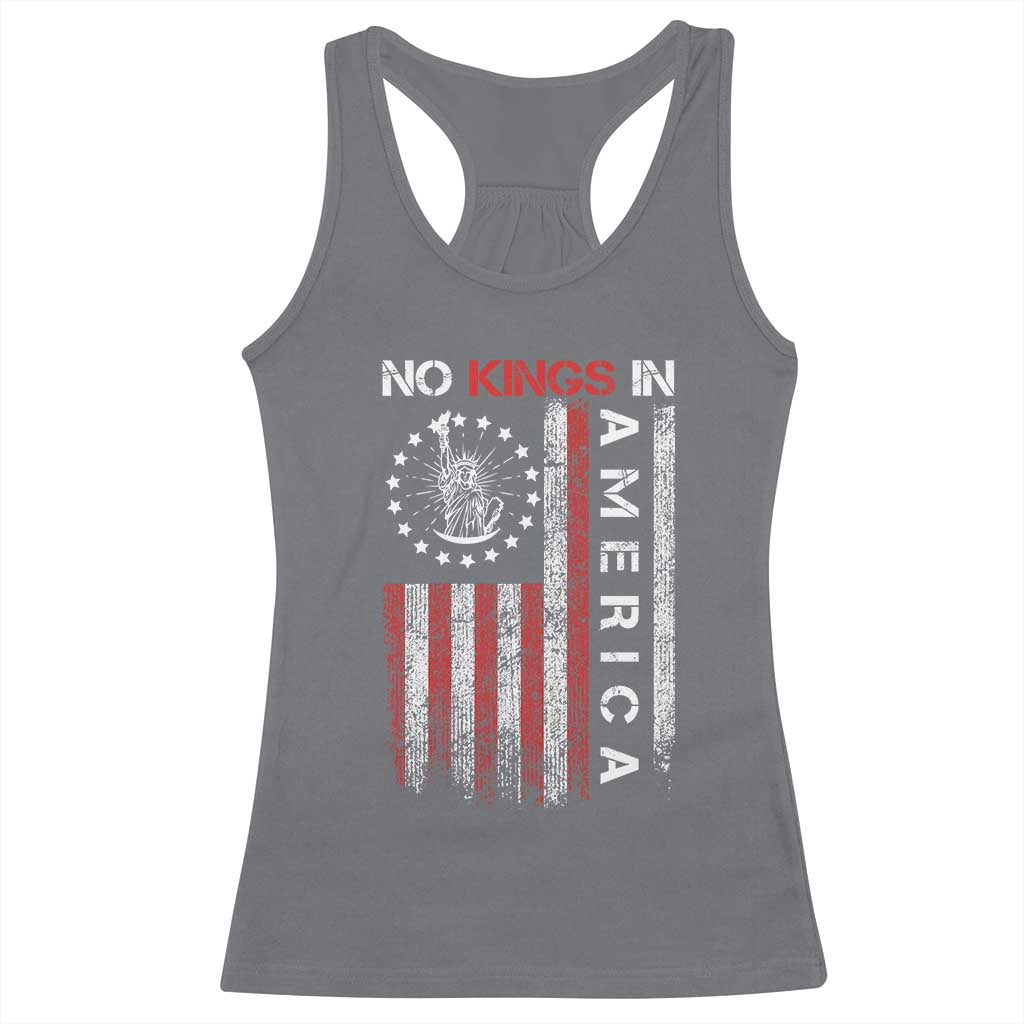 No Kings In America Racerback Tank Top Retro Freedom American Betsy Ross Flag