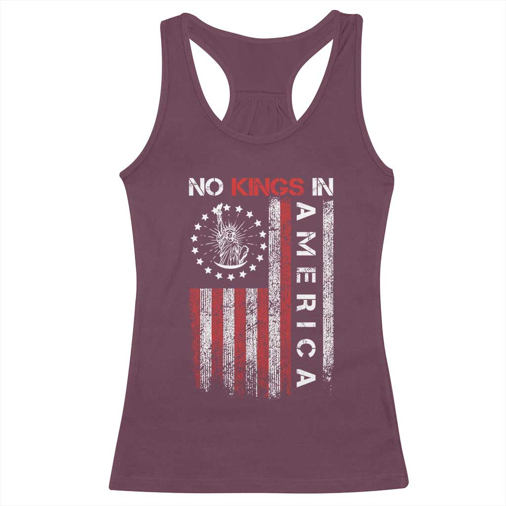 No Kings In America Racerback Tank Top Retro Freedom American Betsy Ross Flag