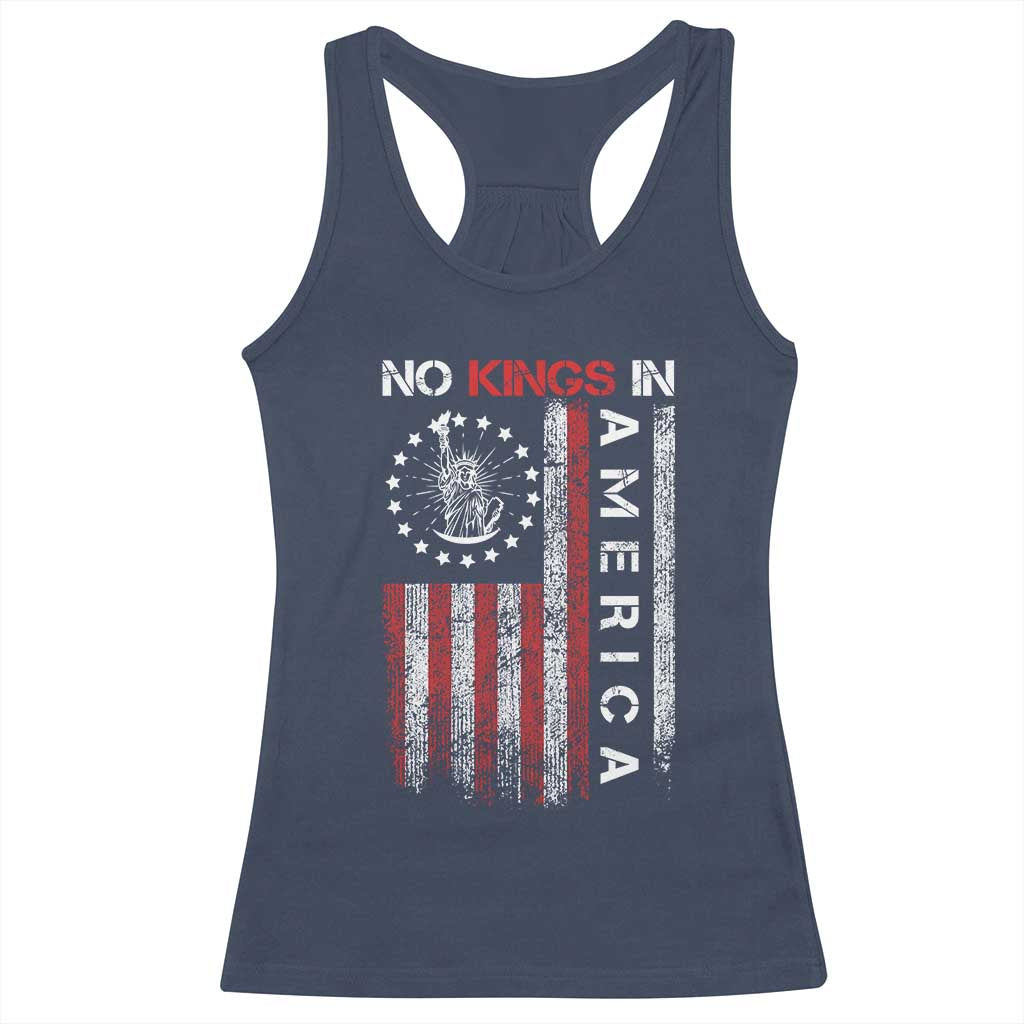 No Kings In America Racerback Tank Top Retro Freedom American Betsy Ross Flag