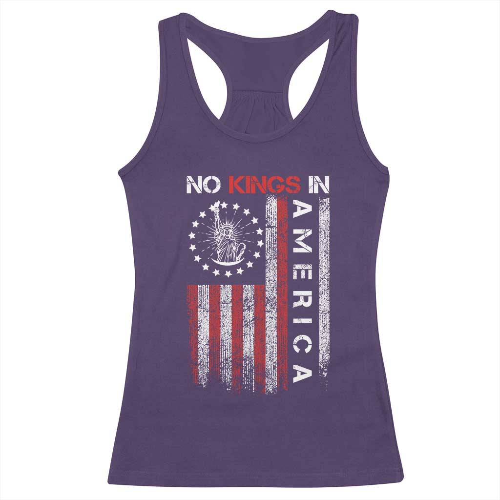 No Kings In America Racerback Tank Top Retro Freedom American Betsy Ross Flag