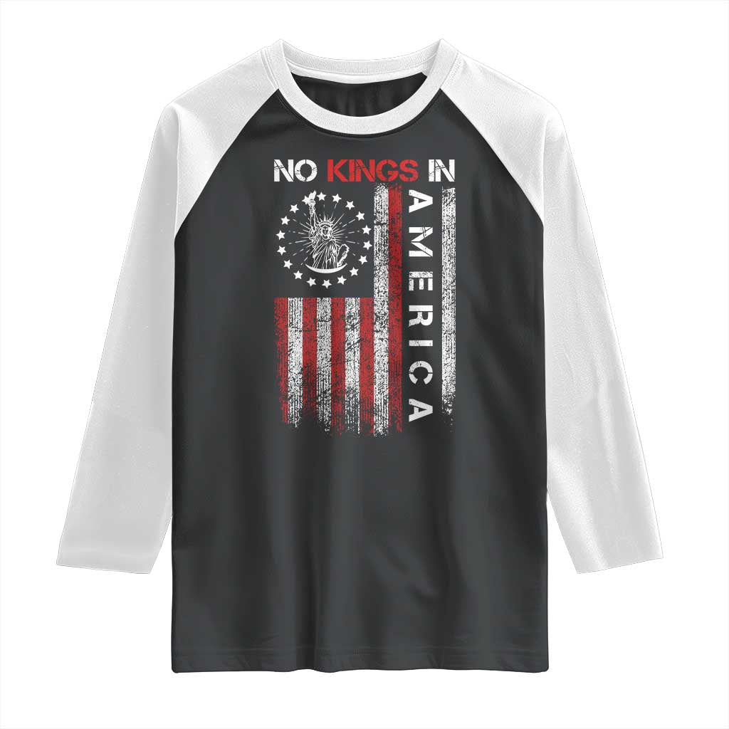 No Kings In America Raglan Shirt Retro Freedom American Betsy Ross Flag