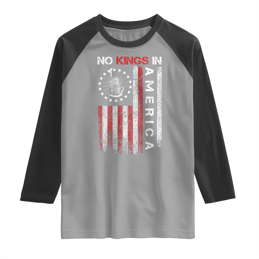 No Kings In America Raglan Shirt Retro Freedom American Betsy Ross Flag