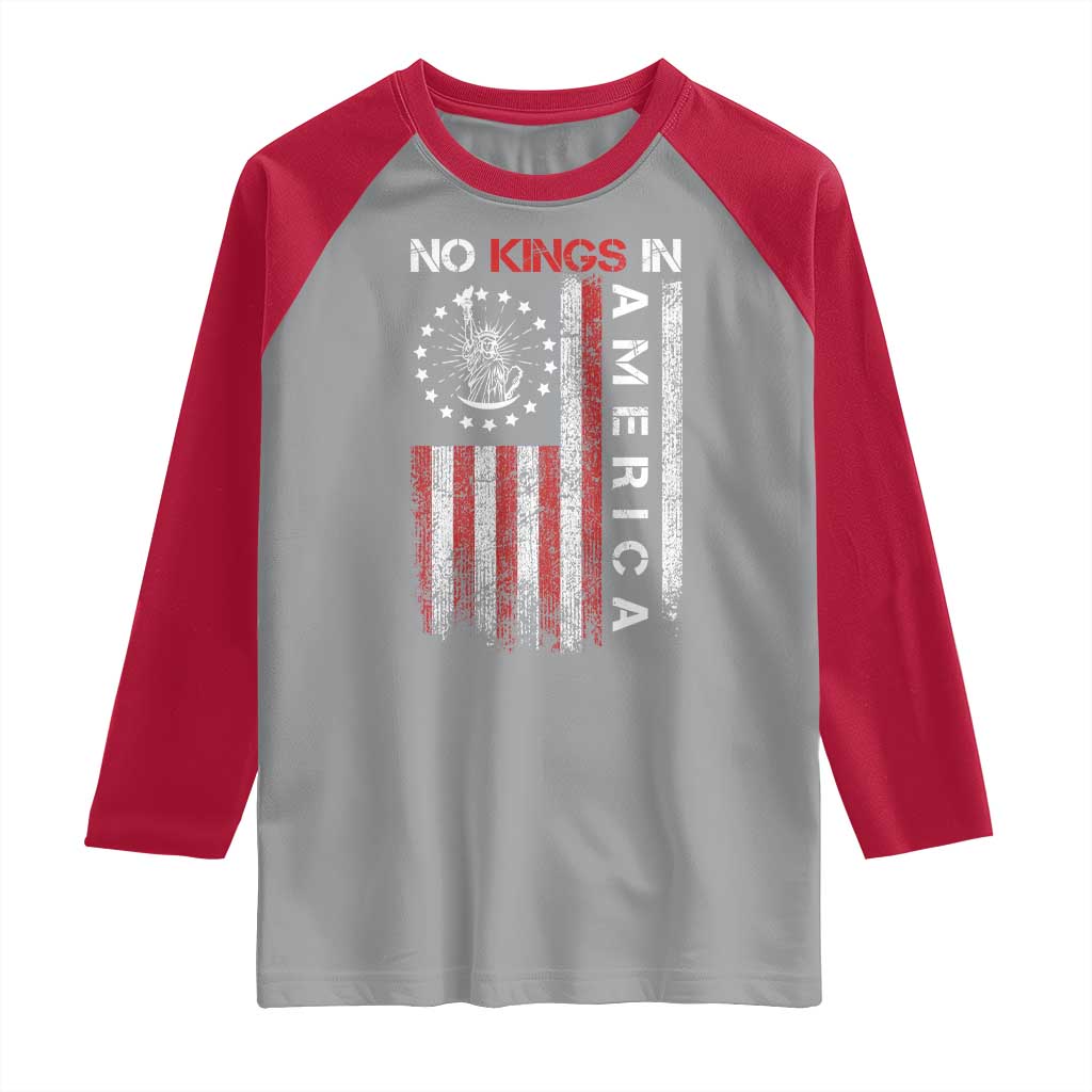 No Kings In America Raglan Shirt Retro Freedom American Betsy Ross Flag
