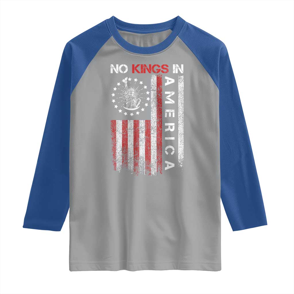 No Kings In America Raglan Shirt Retro Freedom American Betsy Ross Flag