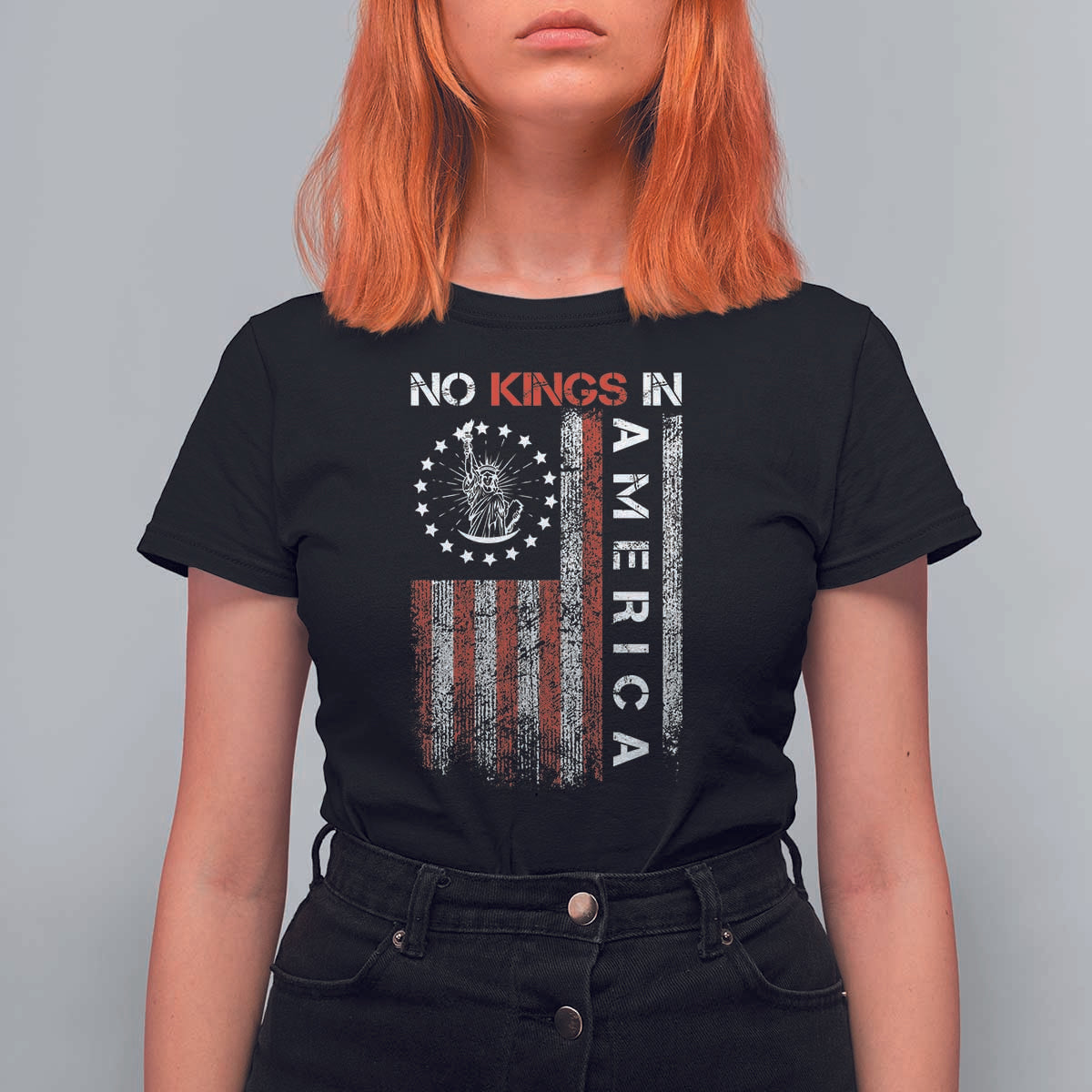 No Kings In America T Shirt For Women Retro Freedom American Betsy Ross Flag