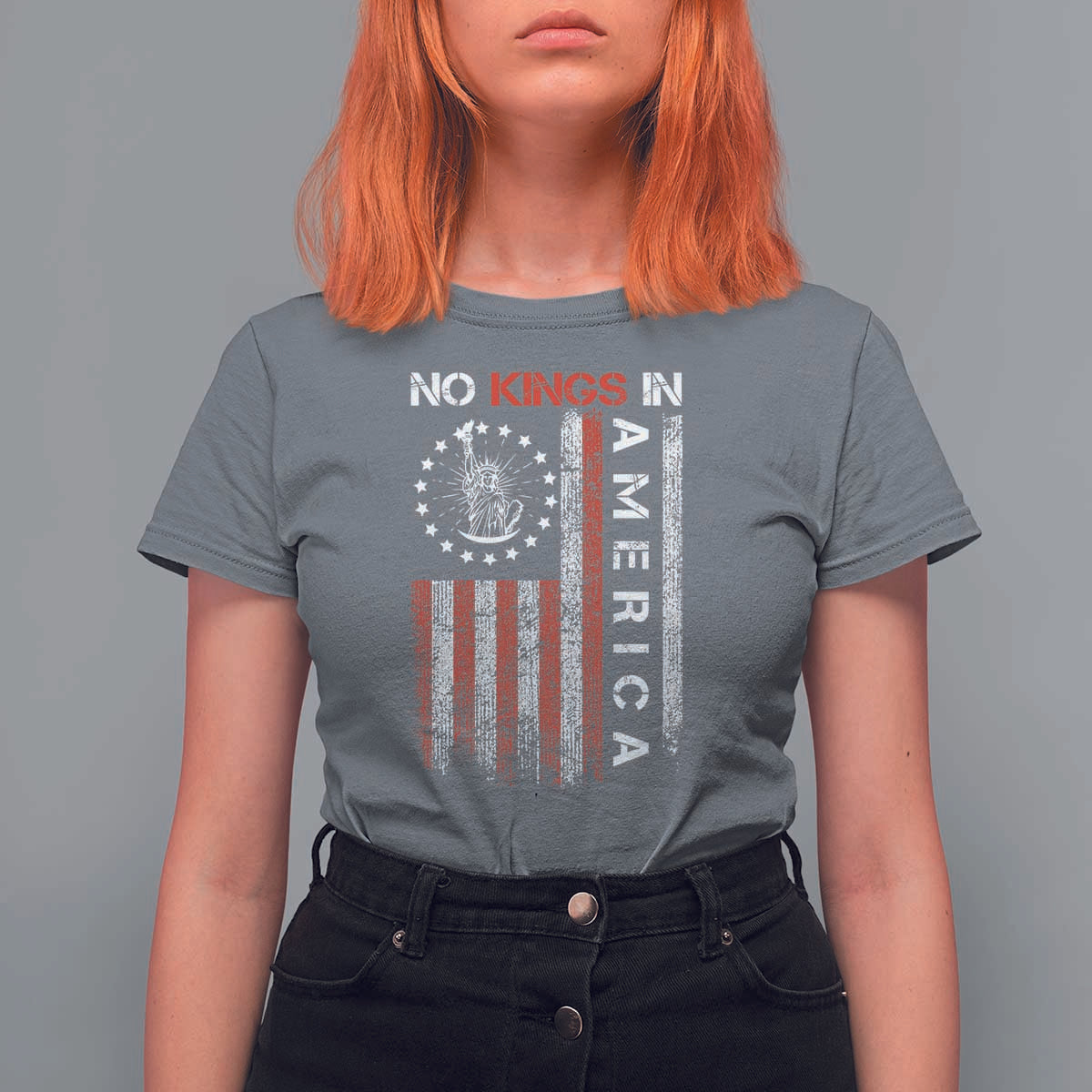 No Kings In America T Shirt For Women Retro Freedom American Betsy Ross Flag