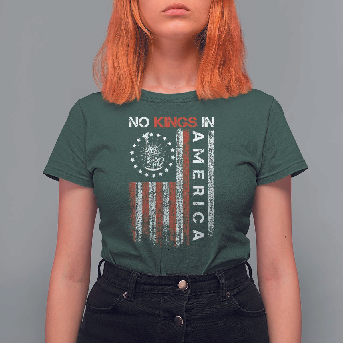 No Kings In America T Shirt For Women Retro Freedom American Betsy Ross Flag