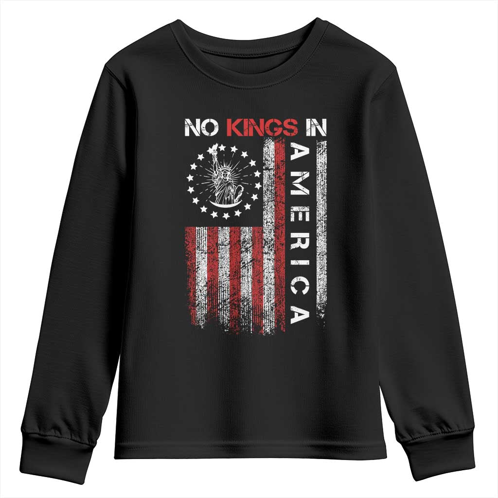 No Kings In America Youth Sweatshirt Retro Freedom American Betsy Ross Flag