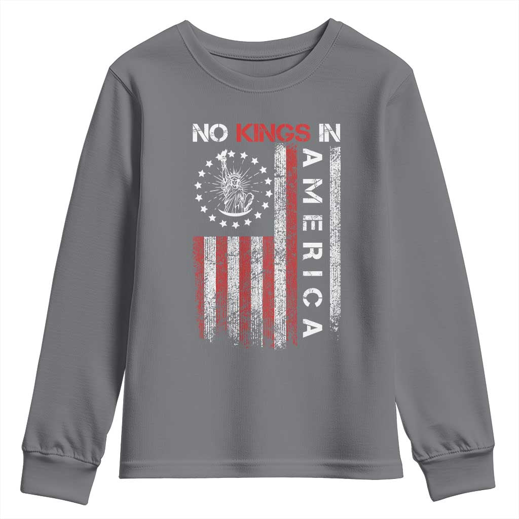 No Kings In America Youth Sweatshirt Retro Freedom American Betsy Ross Flag