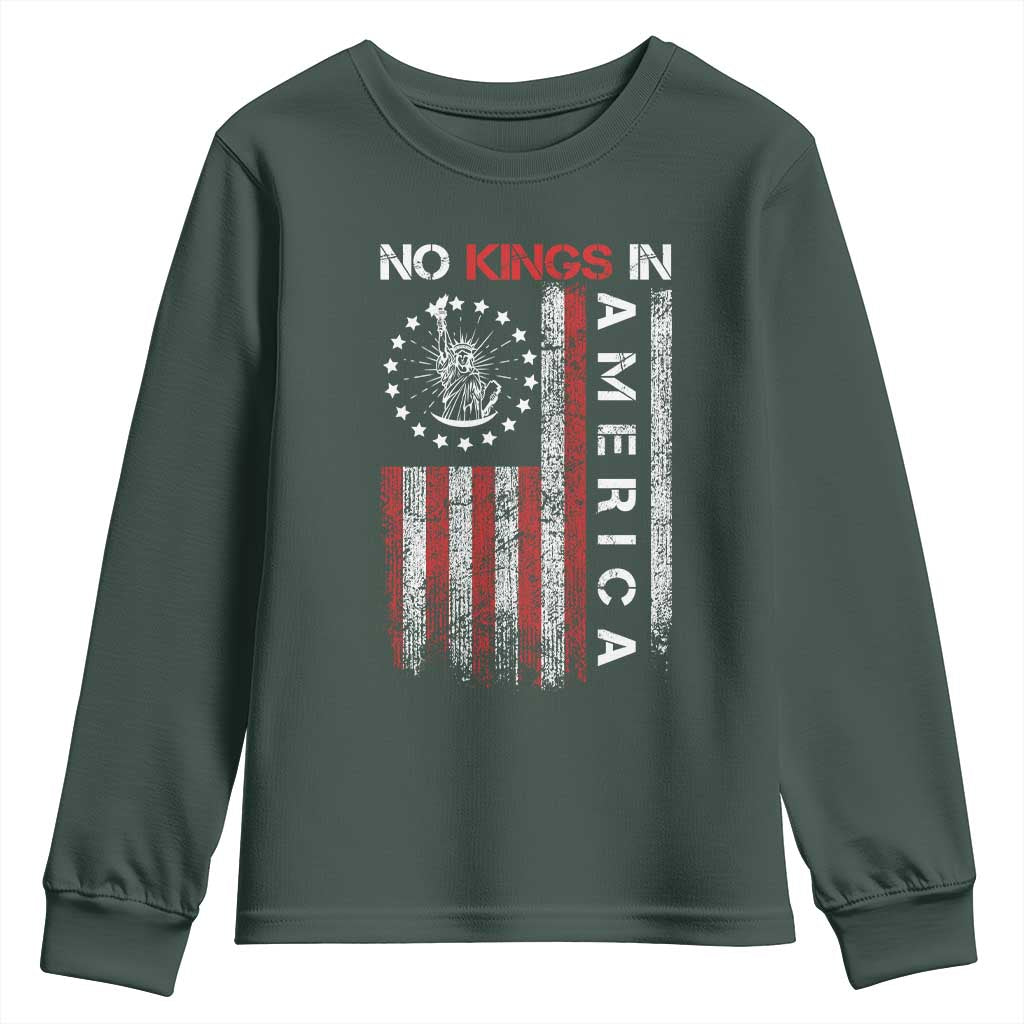 No Kings In America Youth Sweatshirt Retro Freedom American Betsy Ross Flag