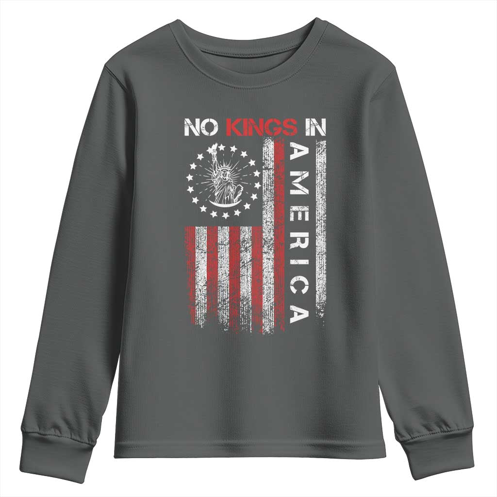 No Kings In America Youth Sweatshirt Retro Freedom American Betsy Ross Flag