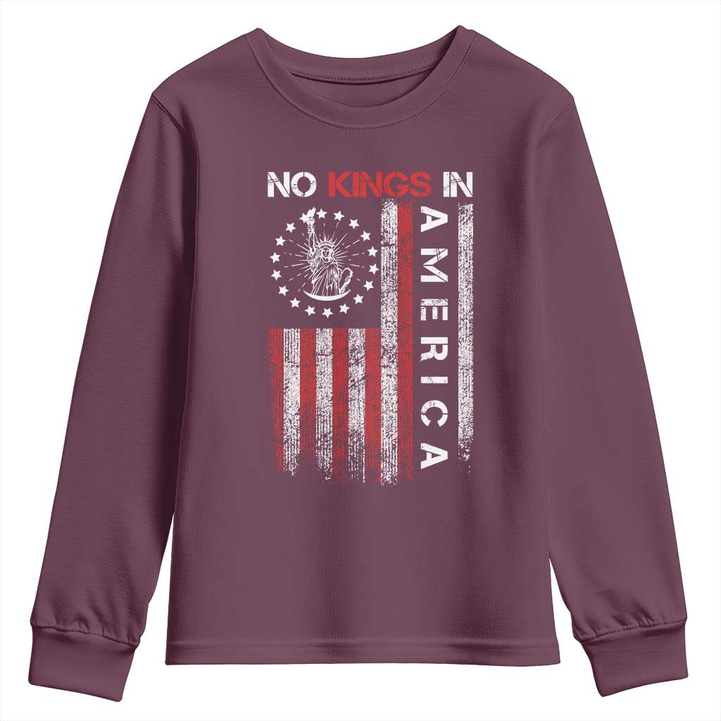 No Kings In America Youth Sweatshirt Retro Freedom American Betsy Ross Flag